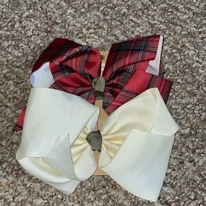 Banded NWT Red Plaid and Cream butterfly style Hair Bows 2 pack set